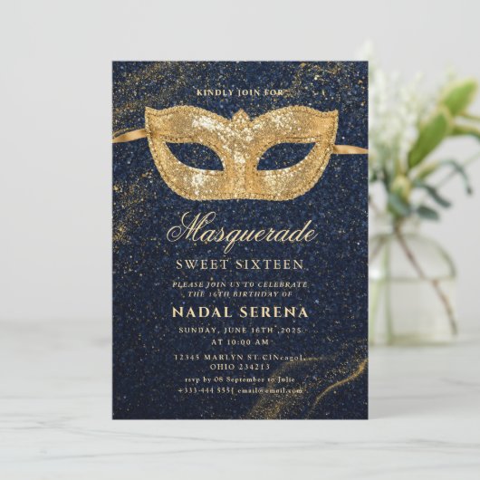 gouden maskerade masker Sweet 16 Kaart (Staand voorkant)