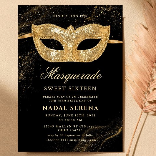 gouden maskerade masker Sweet 16 Kaart