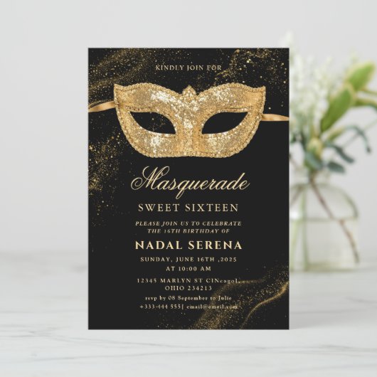 gouden maskerade masker Sweet 16 Kaart (Staand voorkant)