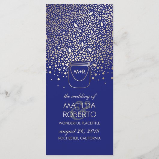 Gouden Mason Jar Fireflies Rustiek Huwelijksprogra Programma (Voorkant)