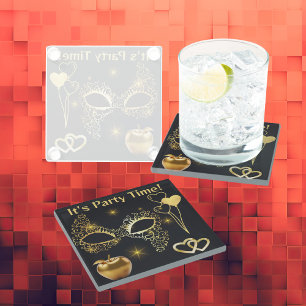 Gouden Masquerade Het is Feesttijd   Glazen Onderzetter