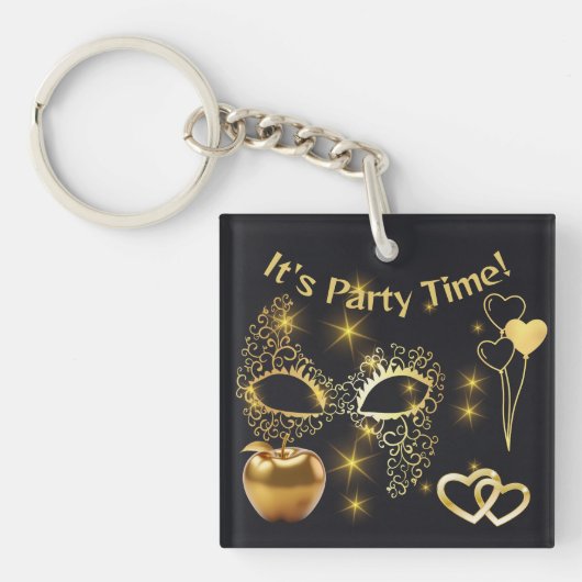 Gouden Masquerade Het is Feesttijd | Sleutelhanger (Voorkant)