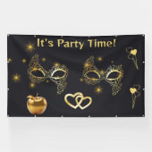 Gouden Masquerade Het is Feesttijd | Spandoek (Horizontaal)
