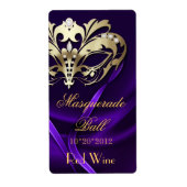 Gouden Masquerade Paarse Jeweled Holiday Wine Labe Etiket (Voorkant)