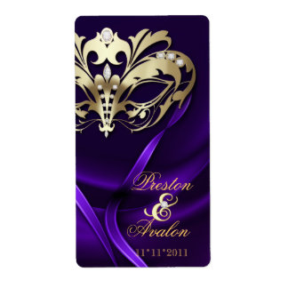 Gouden Masquerade Paarse Jeweled Wedding Wine Labe Etiket