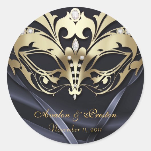 Gouden Masquerade Zwart Bruiloft Sticker (Voorkant)