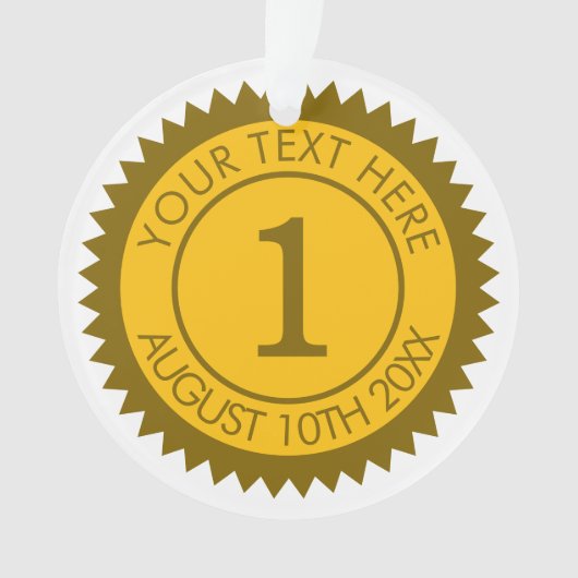 Gouden medaille kampioen winnaar 1e plaats custom ornament (voorkant)