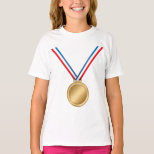 Gouden medaille-onderscheiding met rood-wit-blauwe t-shirt