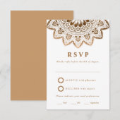 Gouden Medaillon Elegante Mandala Bruiloft RSVP Kaartje (Voorkant / Achterkant)