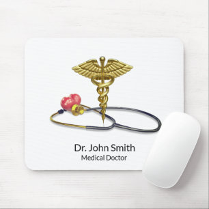 Gouden Medische Stethoscoop & Caduceus met Hart Muismat
