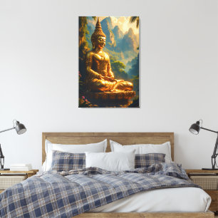 Gouden meditatie in de Thaise pieken Canvas Afdruk