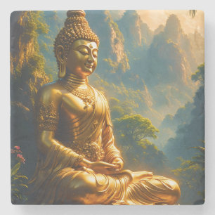 Gouden meditatie in de Thaise toppen Stenen Onderzetter