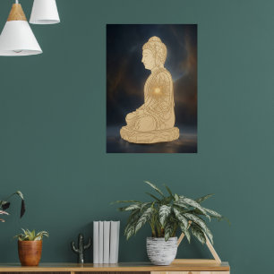 Gouden Mediterende Boeddha Kunstprint Spirituele Poster