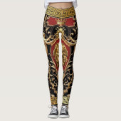 Gouden Medusa en Seraphs Zwart, Goud en Rood Leggings (Voorkant)