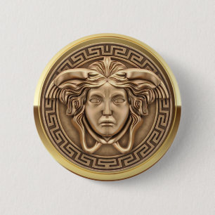 Gouden Medusa Gorgon met Griekse Sleutel Ronde Button 5,7 Cm