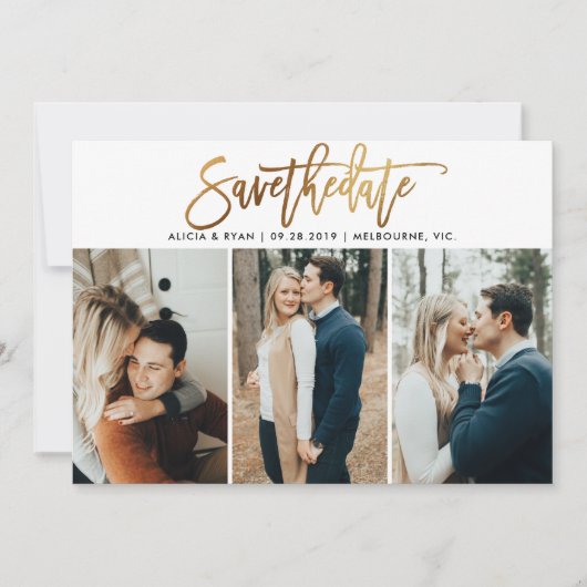 Gouden meerdere foto's save the date (Voorkant)