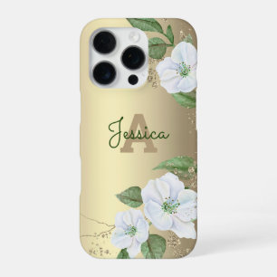 Gouden Meisjesachtig Bloemig Waterverf Glam Monogr iPhone 16 Pro Hoesje