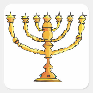 Gouden Menora Joodse Kaarshouder Vierkante Sticker