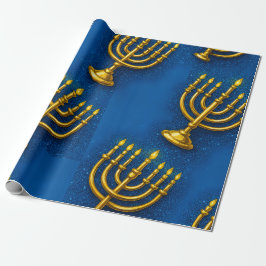 Gouden Menorah op sprankelende blauwe achtergrond  Cadeaupapier