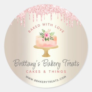 Gouden Met Liefde Gebakken Cake Blozend Roze Glitt Ronde Sticker