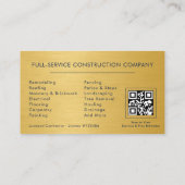 Gouden Metaal Bouwconstructie QR Code Navy Blauwe Visitekaartje (Achterkant)