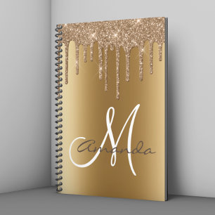 Gouden Metaal Glitter Druppels Initiaal Gepersonal Notitieboek