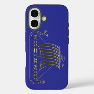 Gouden metalen omtrek van een langboot telefoonhoe iPhone 16 hoesje
