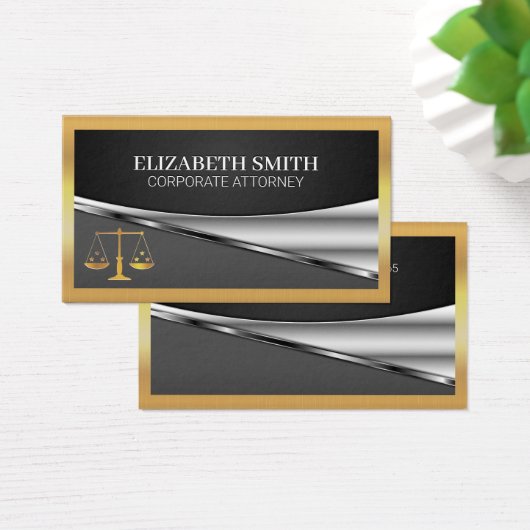 Gouden metalen rand | Justitia weegschaal Visitekaartje (Bureau)