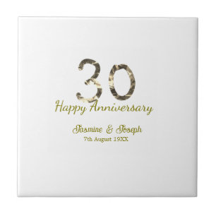 Gouden Metallic 30e Gelukkig jubileum naam toevoeg Tegeltje