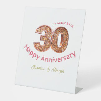 Gouden Metallic 30e gelukkig jubileum voeg naam to Reclamebord Met Voetstuk