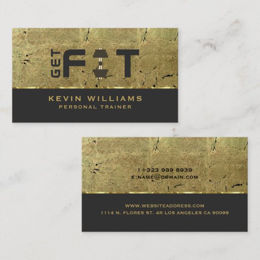 Gouden Metallic Grunge Textuur Fitness Trainer Visitekaartje (Voorkant / Achterkant)