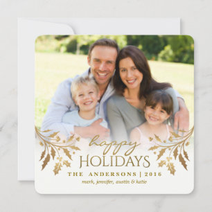 Gouden Metallic Hulstbes Kerst Foto Plat Kaart