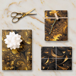 Gouden Metallic Look Fractal Designs Inpakpapier Vel
