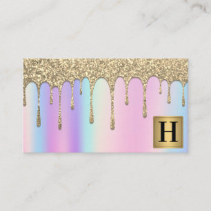 Gouden Metallic Monogram Glitter Drip Iridesce Visitekaartje