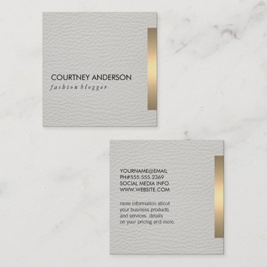 Gouden Metallic Trim Wit Leder Vierkante Visitekaartje (Voorkant / Achterkant)