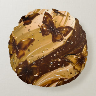 Gouden Metallic Vlinder Glam Abstract Rond Kussen