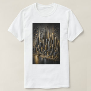 Gouden Metropolis 3D Micro Mozaïek Skyline T-shirt