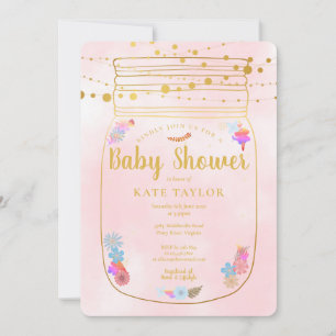 Gouden Metselaars Pot Slingerlampjes Roze Baby Sho Kaart