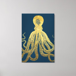 gouden Midnight Blue Octopus Waterverf Canvas Afdruk