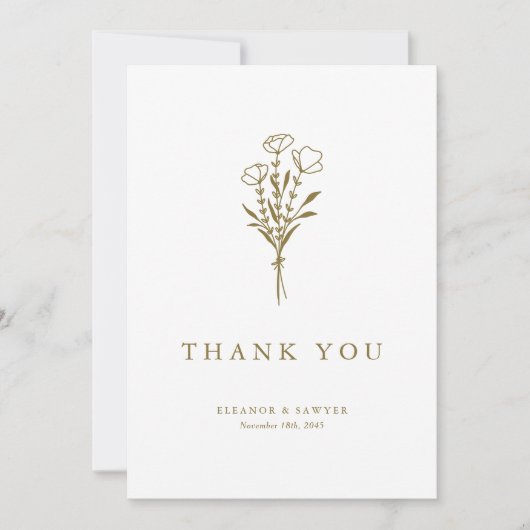 Gouden Minimalistische Botanische Trouw Bedankkaart (Voorkant)