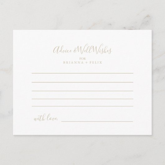 Gouden minimalistische bruiloft advies Kaart (Voorkant)