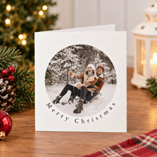 Gouden Minimalistische Familiefoto Kerstmis Keramisch Ornament