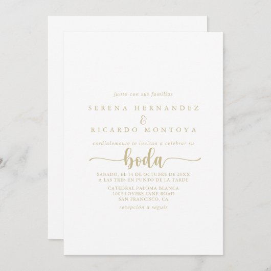 Gouden minimalistische kalligrafie Spaanse bruilof Kaart (Voorkant / Achterkant)
