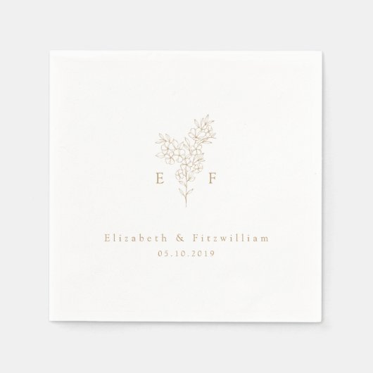 Gouden Minimalistische Kersenbloesem Monogram Kran Servet (Voorkant)