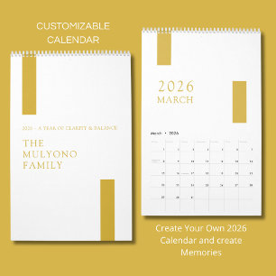 Gouden Minimalistische Moderne 2026 Muurkalender Kalender