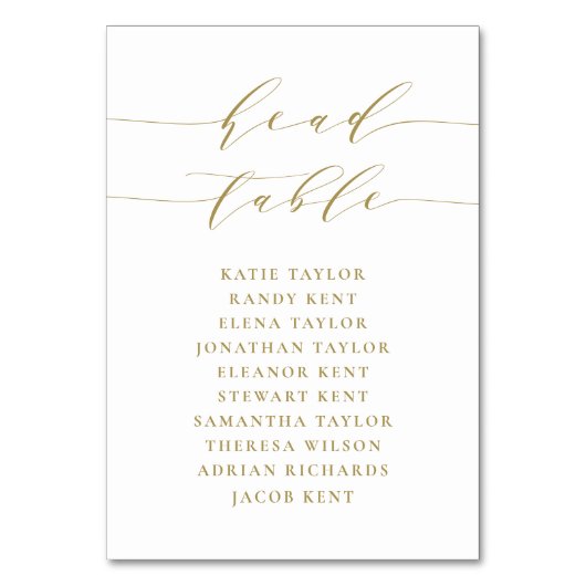 Gouden minimalistische script hoofdtafel bruiloft kaart (Voorkant)