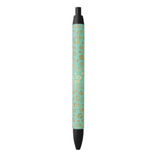 Gouden Mint Ombre Luipaard Print Zwarte Inkt Pen