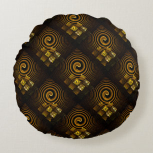 Gouden Moderne Boho Elegante Abstracte Kunstpatroo Rond Kussen