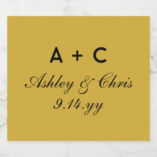 Gouden moderne gepersonaliseerde bruiloft Champagn Sparkling Wijnetiket (Enkel label)