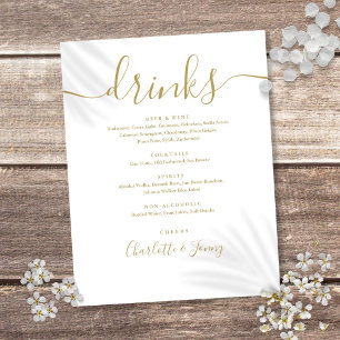 Gouden moderne script huwelijksdrankenmenu flyer